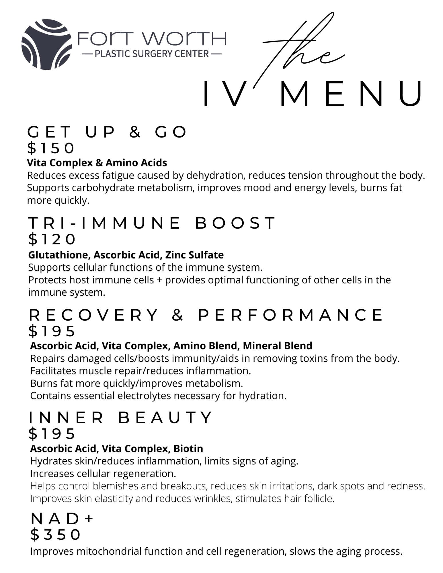 IV Therapy Menu IV Therapy Menu